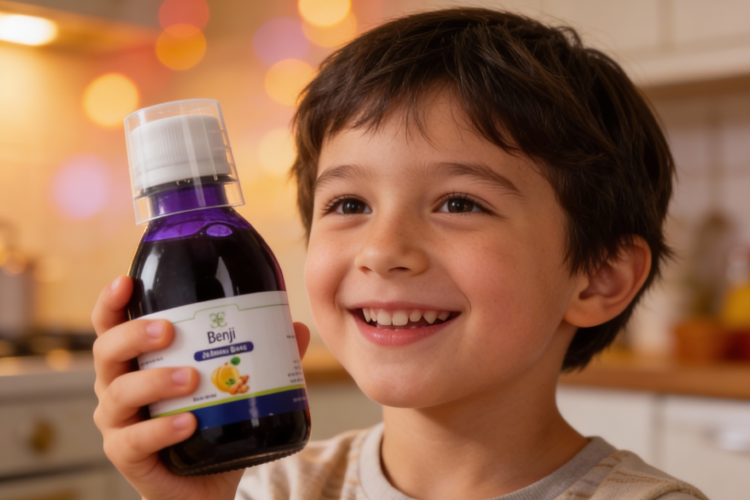 شربت جالینوس باریج برای کودکان در دست کودک